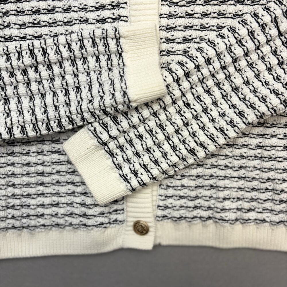 Industry Heavy Black & White Square Knit Gold Button Front Sweater Jacket M - Picture 7 of 13